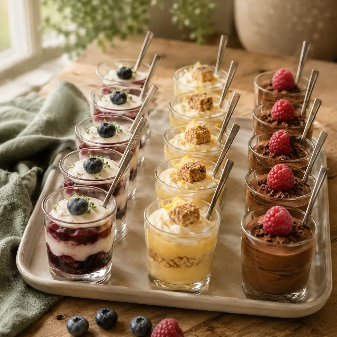 Platter of individual dessert shots