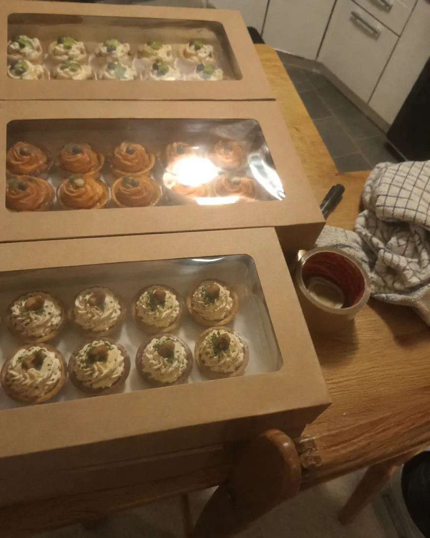 Boxed platters ready for delivery