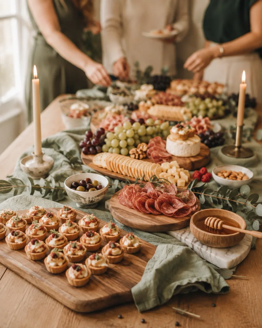 Guests around a styled grazing table