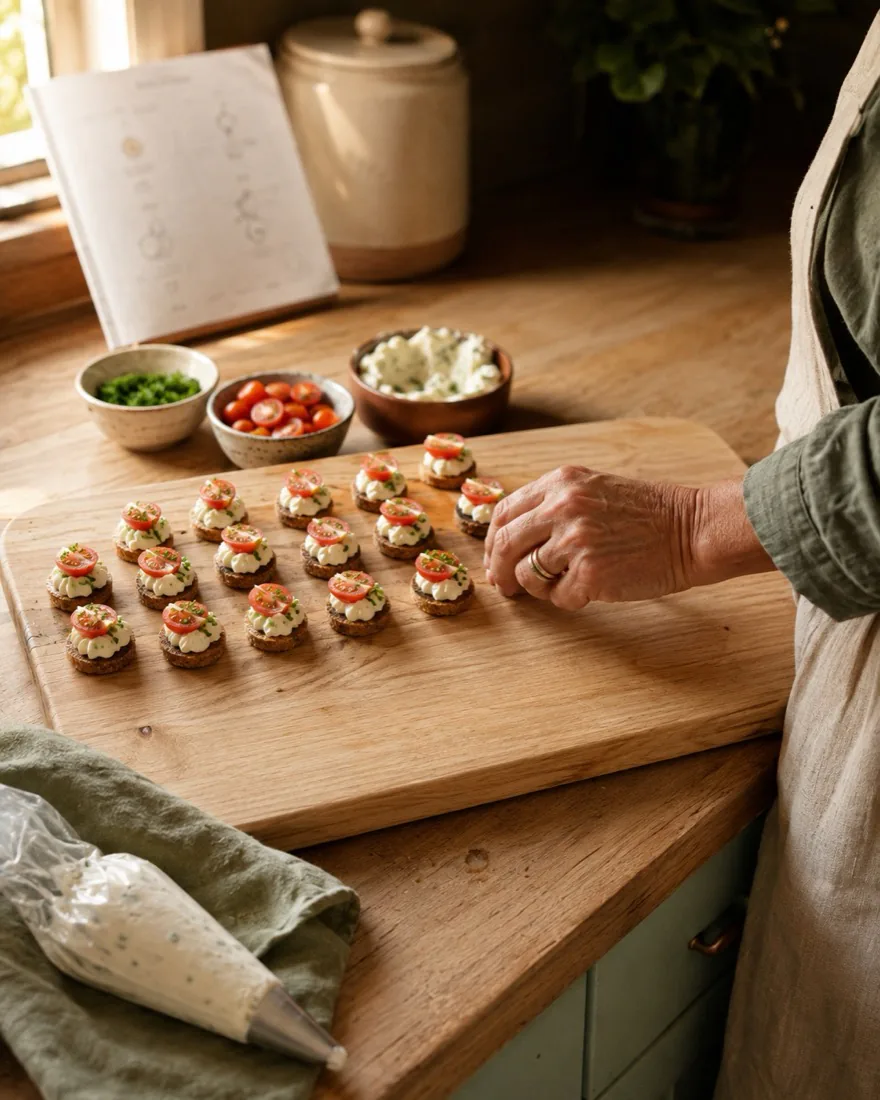 Home cook arranging a tray of canapés