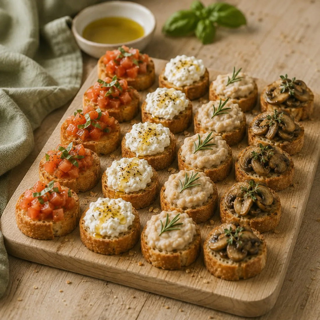 Board of bruschetta and crostini